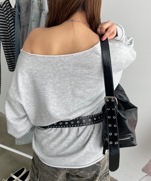 SHAGGIE（シャギー）の「カットオフショルスウェットトレーナー（スウェット・レディース・オレンジ/ブラック/グレー・FREE）」の21枚目の写真