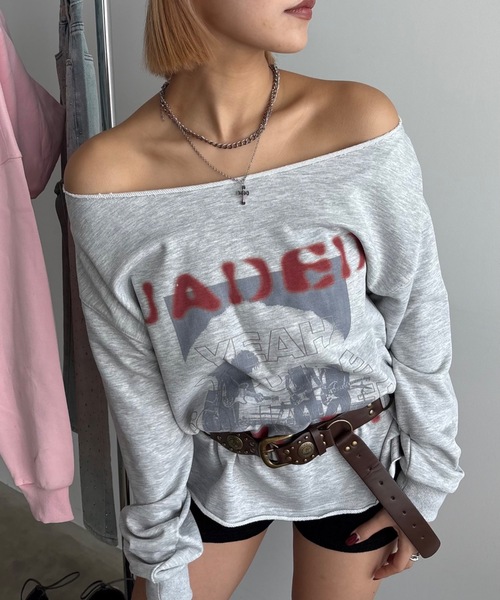 SHAGGIE（シャギー）の「カットオフショルスウェットトレーナー（スウェット・レディース・オレンジ/ブラック/グレー・FREE）」の16枚目の写真