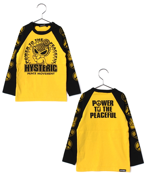 HYSTERIC MINI（ヒステリックミニ）の「POWER TO THE PEACEFUL ラグランTシャツ（Tシャツ/カットソー・キッズ・ホワイト/イエロー/ブラック・100/120/110）」の3枚目の写真