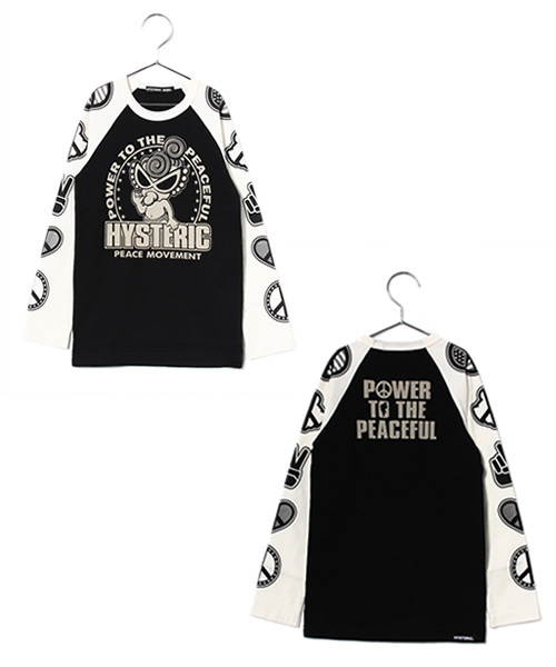 HYSTERIC MINI（ヒステリックミニ）の「POWER TO THE PEACEFUL ラグランTシャツ（Tシャツ/カットソー・キッズ・ホワイト/イエロー/ブラック・100/120/110）」の2枚目の写真