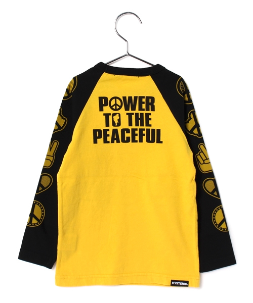 HYSTERIC MINI（ヒステリックミニ）の「POWER TO THE PEACEFUL ラグランTシャツ（Tシャツ/カットソー・キッズ・ホワイト/イエロー/ブラック・100/120/110）」の7枚目の写真