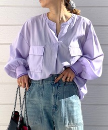 Q | ワークポケット キーネックブラウス(シャツ/ブラウス)