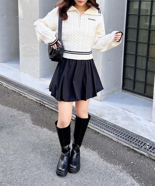 INGNI（イング）の「ケーブルショート丈ハーフジップニット（ニット/セーター・レディース・ブラック×ホワイト/ホワイト×ブラック/グレー×ホワイト/ワイン系2・M）」の10枚目の写真