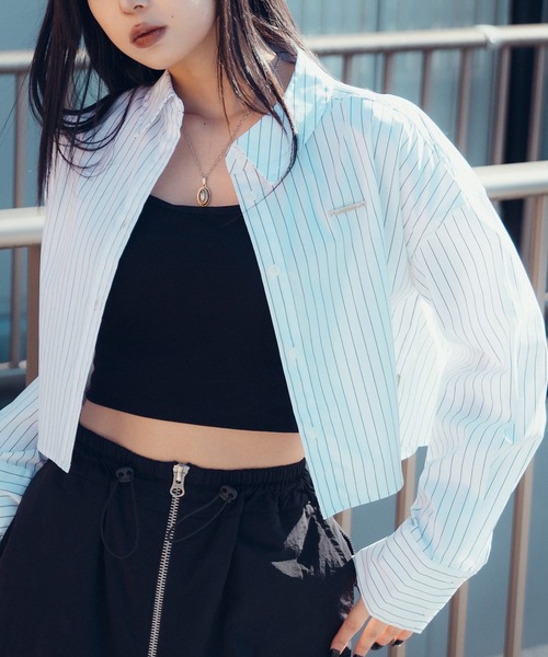 Subciety(サブサエティ)の「Cropped shirt【WOMEN】(シャツ/ブラウス・レディース・ストライプ/ブルー/ホワイト・MEDIUM/SMALL)」の14枚目の写真
