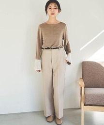 【150㎝前後の小柄さんサイズ】リネンライク センタープレスストレートパンツ
