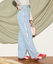 HELLO.SANFRANCISCO | 【HELLO.SANFRANCISCO】配色ステッチカットフリルレースデニム(デニムパンツ)