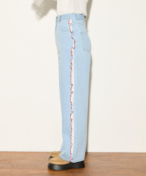 HELLO.SANFRANCISCO（ハローサンフランシスコ）の「【HELLO.SANFRANCISCO】配色ステッチカットフリルレースデニム（デニムパンツ・レディース・サックスブルー・X-SMALL/SMALL/MEDIUM）」の16枚目の写真