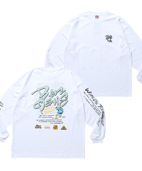 BEN DAVIS（ベンデイビス）の「【BEN DAVIS（ベンデイビス）】SPRAY MASTER L/S TEE[WIDE] / クルーネック 長袖 刺繍 オーバーサイズ（Tシャツ/カットソー・メンズ・ダークグリーン/ホワイト/チャコール・MEDIUM/LARGE/X-LARGE）」の3枚目の写真