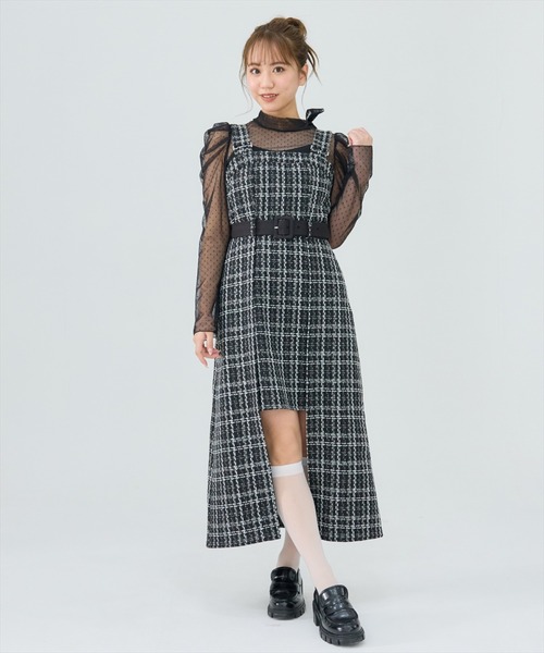 REDYAZEL（レディアゼル）の「ツイードデザインジャンパースカート（ジャンパースカート・レディース・ブラック/オフホワイト・SMALL/MEDIUM）」の2枚目の写真