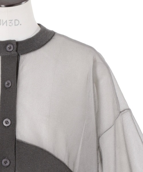 UN3D.(アンスリード)の「UN3D./アンスリード/2TONE SHEER KT CD/2トーンシアーニットカーディガン/5225228011(カーディガン/ボレロ・レディース・ブラック/グレー・FREE)」の5枚目の写真