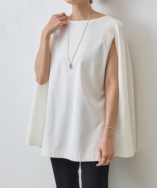 BEARDSLEY（ビアズリー）の「ケープポンチプルオーバー（Tシャツ/カットソー・レディース・ホワイト/ライトグレー・FREE）」の2枚目の写真