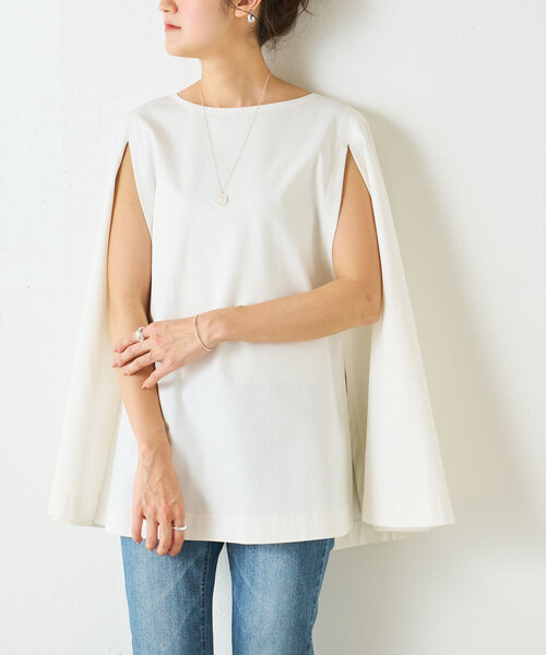 BEARDSLEY（ビアズリー）の「ケープポンチプルオーバー（Tシャツ/カットソー・レディース・ホワイト/ライトグレー・FREE）」の7枚目の写真