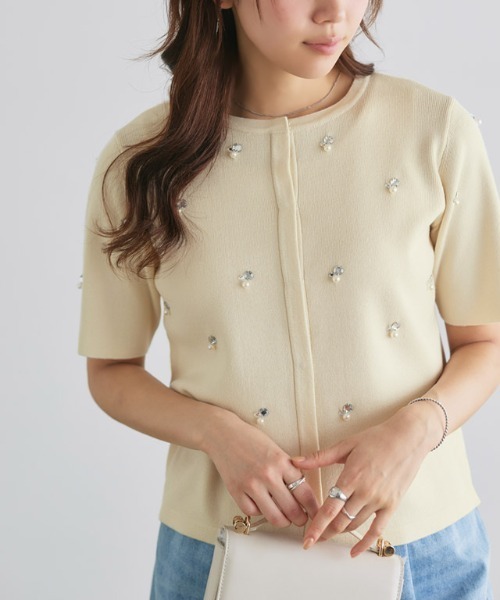 ビジュー 刺繍 ニット カーディガン