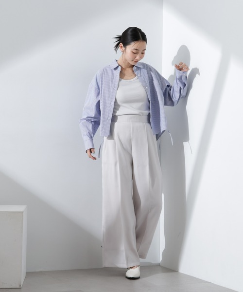 NANO universe(ナノユニバース)の「シアーヘムタックワイドパンツ(その他パンツ・レディース・ブラック/ライトグレー/クリーム・FREE)」の8枚目の写真