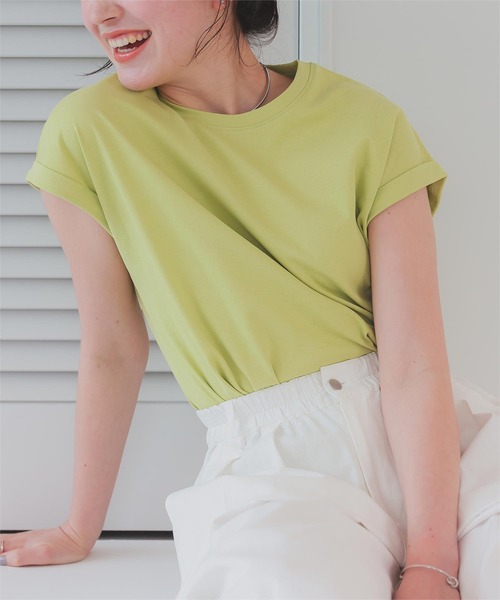 titivate(ティティベイト)の「汗染み防止ダブルカフスTシャツ(Tシャツ/カットソー・レディース・ホワイト系その他/ブラウン/ライトグリーン/ホワイト/チャコール/ブラック/ローズ/グレー/グレイッシュベージュ/ブルーグレー/ライトピンク/ライトイエロー・S/M/L)」の9枚目の写真