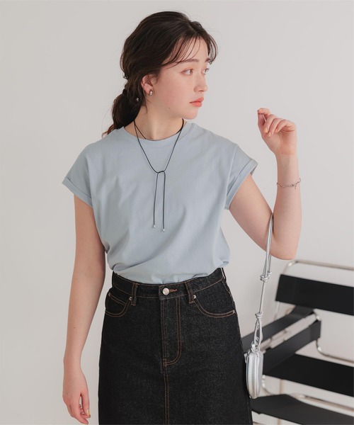 titivate(ティティベイト)の「汗染み防止ダブルカフスTシャツ(Tシャツ/カットソー・レディース・ホワイト系その他/ブラウン/ライトグリーン/ホワイト/チャコール/ブラック/ローズ/グレー/グレイッシュベージュ/ブルーグレー/ライトピンク/ライトイエロー・S/M/L)」の6枚目の写真