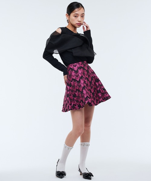 Narcissus（ナルシス）の「ジャガードフレアミニスカート（スカート・レディース・ピンク/ホワイト・FREE）」の9枚目の写真