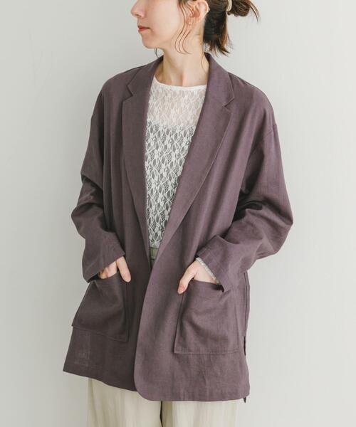 ITEMS URBANRESEARCH(アイテムズ アーバンリサーチ)の「リネンレーヨンジャケット(その他アウター・レディース・ブラック/ライトベージュ/ブラウン系その他・FREE)」の1枚目の写真