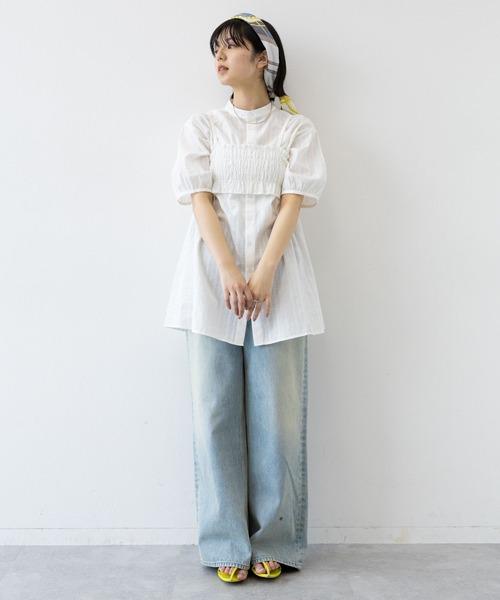 RAGEBLUE（レイジブルー）の「3WAY/リボンビスチェセットシャツチュニック（シャツ/ブラウス・レディース・ホワイト/グリーン・FREE）」の3枚目の写真