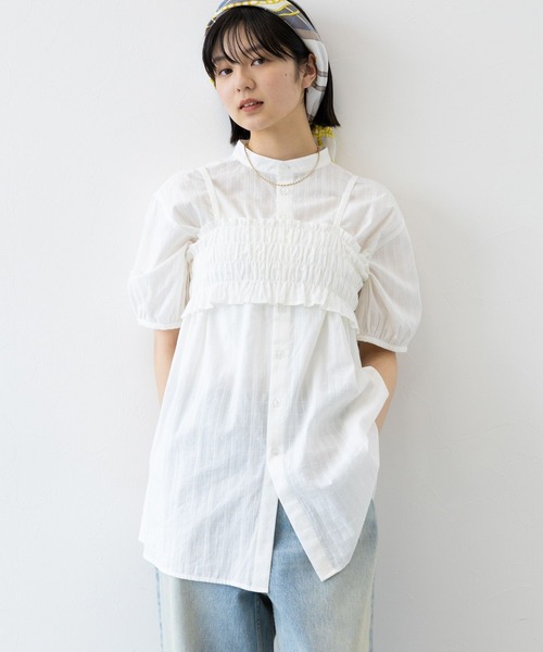 RAGEBLUE（レイジブルー）の「3WAY/リボンビスチェセットシャツチュニック（シャツ/ブラウス・レディース・ホワイト/グリーン・FREE）」の7枚目の写真