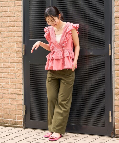 FREAK'S STORE(フリークスストア)の「インド ノースリーブ レースフリル カシュクールトップス(シャツ/ブラウス・レディース・ブラック/オフホワイト/ピンク/イエロー・フリ-)」の9枚目の写真