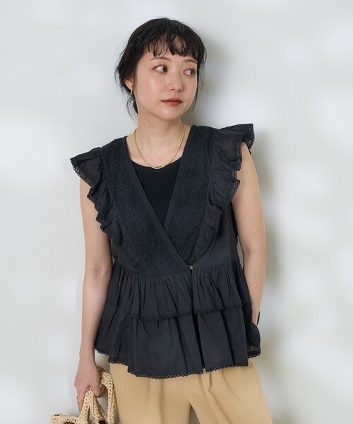 FREAK'S STORE(フリークスストア)の「インド ノースリーブ レースフリル カシュクールトップス(シャツ/ブラウス・レディース・ブラック/オフホワイト/ピンク/イエロー・フリ-)」の22枚目の写真