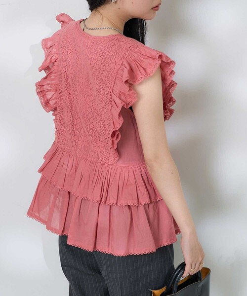 セール】インド ノースリーブ レースフリル カシュクールトップス セール】インド ノースリーブ レースフリル カシュクールトップス