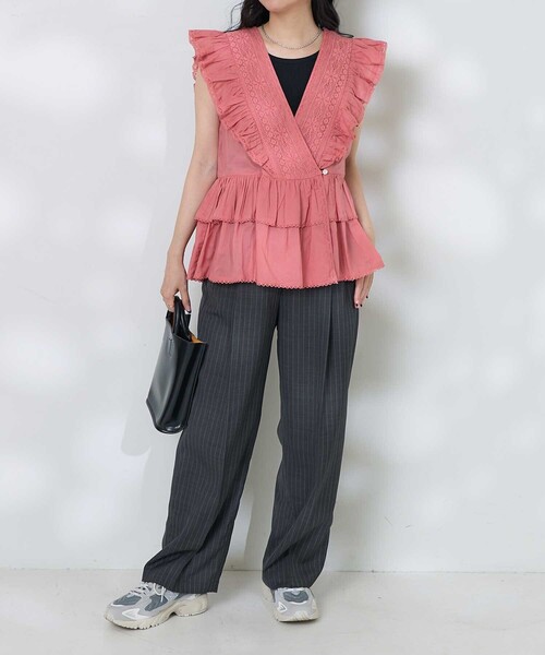 セール】インド ノースリーブ レースフリル カシュクールトップス