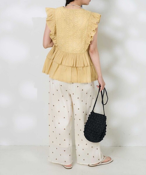 セール】インド ノースリーブ レースフリル カシュクールトップス