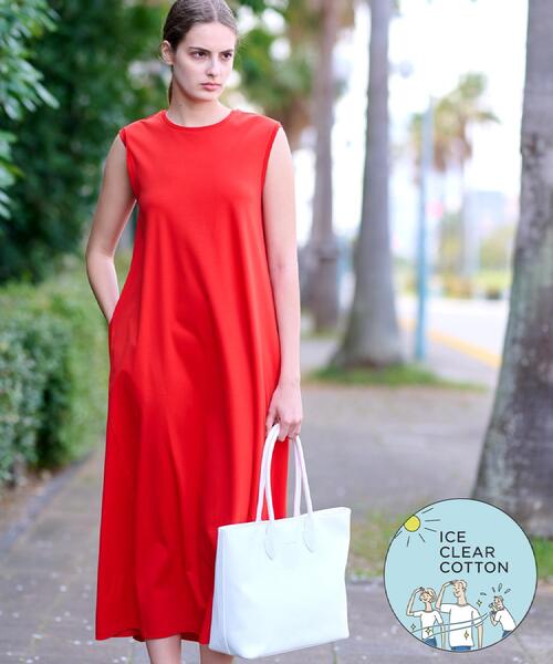 DRESSTERIOR(ドレステリア)の「【ポケットあり/接触冷感/抗菌防臭/消臭】アイスクリアコットンワンピース(ワンピース・レディース・ブラック/ライトブルー/オレンジ・34/36/38)」の1枚目の写真