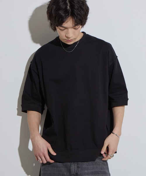 SLICK(スリック)の「【SLICK/スリック】Heavy Weight Cut Off Ribed T-shirt / ヘビーウェイトカットオフTシャツ/オーバーサイズ シルエット / ヘビーウェイト(Tシャツ/カットソー・メンズ・スミクロ/ブラック/ヘザーグレー・1/2/3)」の4枚目の写真