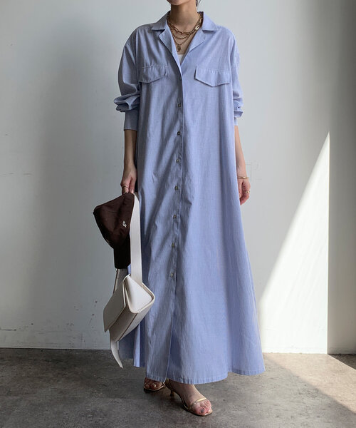 TOGA PULLA キュプラ ストライプドレス 36 シャツワンピースの