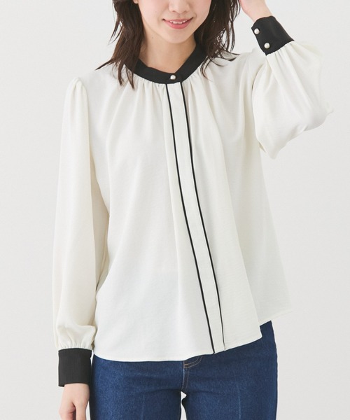 Jayro(ジャイロ)の「ポーラ配色使いブラウス(シャツ/ブラウス・レディース・ホワイト/ベージュ/ブラック/ブルー系その他5・M)」の2枚目の写真