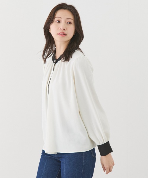 Jayro(ジャイロ)の「ポーラ配色使いブラウス(シャツ/ブラウス・レディース・ホワイト/ベージュ/ブラック/ブルー系その他5・M)」の12枚目の写真