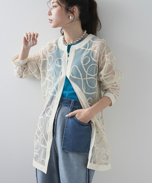 bohmal（ボマール）の「コード刺繍メッシュチュニックカーデ（カーディガン/ボレロ・レディース・アイボリー/ブラック・FREE）」の2枚目の写真