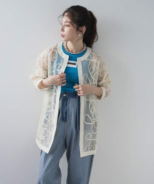 bohmal（ボマール）の「コード刺繍メッシュチュニックカーデ（カーディガン/ボレロ・レディース・アイボリー/ブラック・FREE）」の3枚目の写真