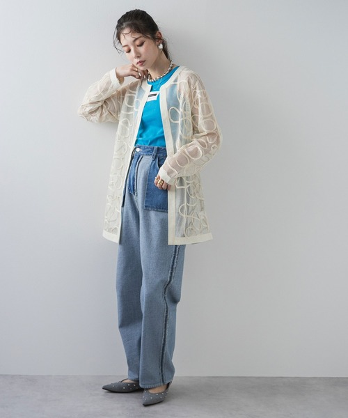 bohmal（ボマール）の「コード刺繍メッシュチュニックカーデ（カーディガン/ボレロ・レディース・アイボリー/ブラック・FREE）」の4枚目の写真