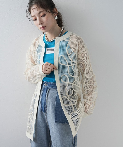 bohmal（ボマール）の「コード刺繍メッシュチュニックカーデ（カーディガン/ボレロ・レディース・アイボリー/ブラック・FREE）」の5枚目の写真