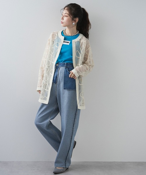 bohmal（ボマール）の「コード刺繍メッシュチュニックカーデ（カーディガン/ボレロ・レディース・アイボリー/ブラック・FREE）」の6枚目の写真