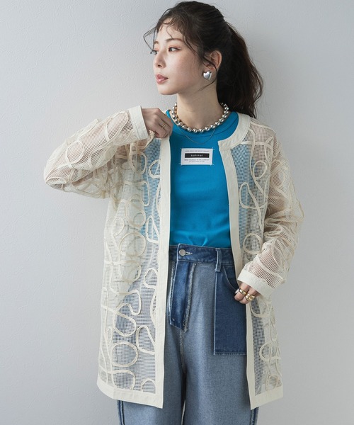 bohmal（ボマール）の「コード刺繍メッシュチュニックカーデ（カーディガン/ボレロ・レディース・アイボリー/ブラック・FREE）」の7枚目の写真