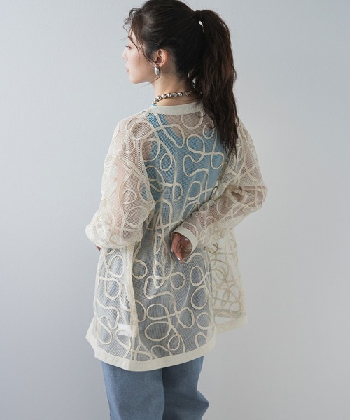 bohmal（ボマール）の「コード刺繍メッシュチュニックカーデ（カーディガン/ボレロ・レディース・アイボリー/ブラック・FREE）」の8枚目の写真