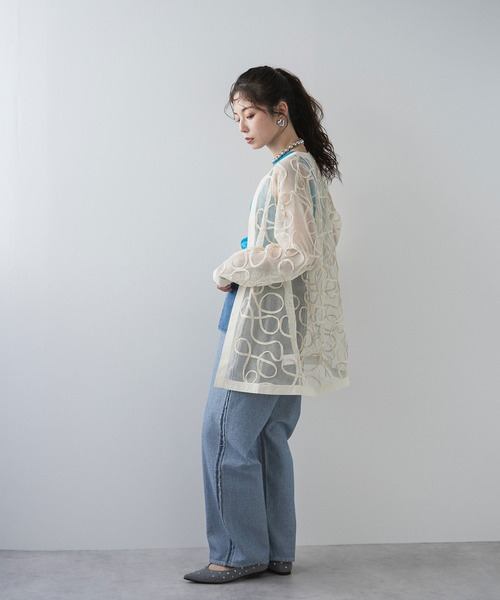 カーディガン 「最上もが」コード刺繍メッシュチュニックカーデ レディース 最上もが着用】コード刺繍メッシュチュニックカーデ