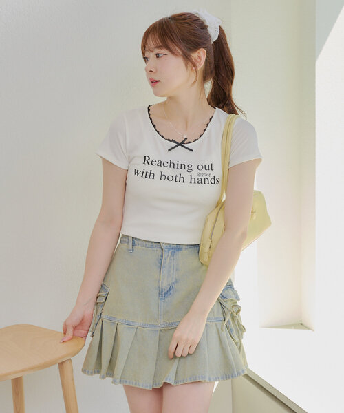 continuer de NICE CLAUP（コンティニューデナイスクラップ）の「【@re.__mi23セレクト】衿ぐりレーステレコT（Tシャツ/カットソー・レディース・ブラック/オフホワイト/ピンク・FREE）」の22枚目の写真