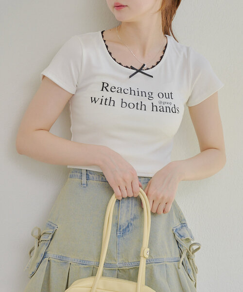 continuer de NICE CLAUP（コンティニューデナイスクラップ）の「【@re.__mi23セレクト】衿ぐりレーステレコT（Tシャツ/カットソー・レディース・ブラック/オフホワイト/ピンク・FREE）」の21枚目の写真