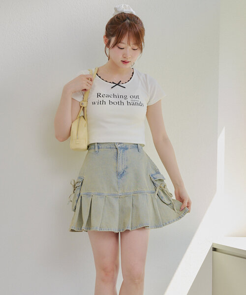 continuer de NICE CLAUP（コンティニューデナイスクラップ）の「【@re.__mi23セレクト】衿ぐりレーステレコT（Tシャツ/カットソー・レディース・ブラック/オフホワイト/ピンク・FREE）」の17枚目の写真