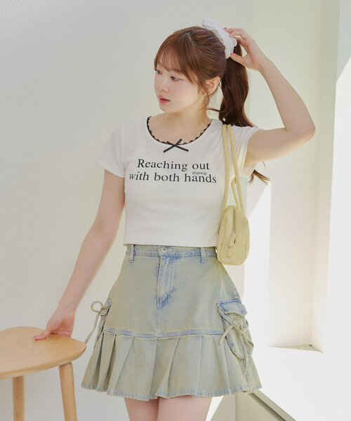 continuer de NICE CLAUP（コンティニューデナイスクラップ）の「【@re.__mi23セレクト】衿ぐりレーステレコT（Tシャツ/カットソー・レディース・ブラック/オフホワイト/ピンク・FREE）」の16枚目の写真