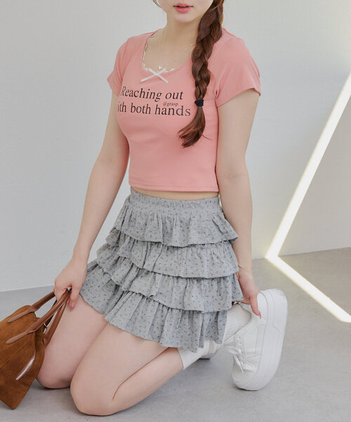 continuer de NICE CLAUP（コンティニューデナイスクラップ）の「【@re.__mi23セレクト】衿ぐりレーステレコT（Tシャツ/カットソー・レディース・ブラック/オフホワイト/ピンク・FREE）」の8枚目の写真