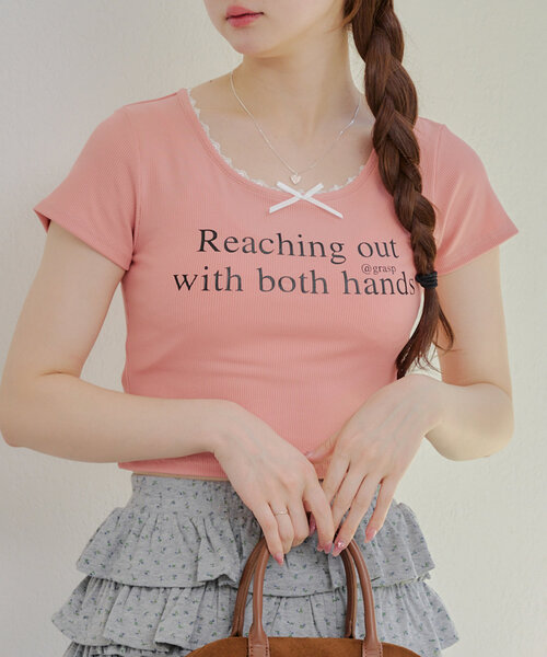 continuer de NICE CLAUP（コンティニューデナイスクラップ）の「【@re.__mi23セレクト】衿ぐりレーステレコT（Tシャツ/カットソー・レディース・ブラック/オフホワイト/ピンク・FREE）」の7枚目の写真