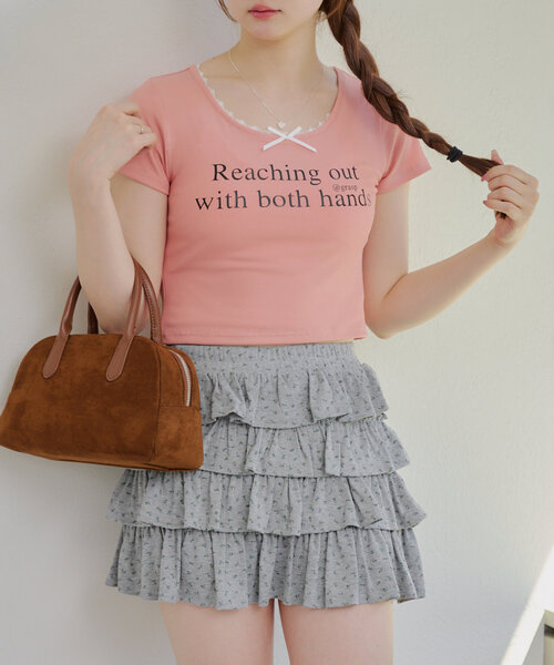 continuer de NICE CLAUP（コンティニューデナイスクラップ）の「【@re.__mi23セレクト】衿ぐりレーステレコT（Tシャツ/カットソー・レディース・ブラック/オフホワイト/ピンク・FREE）」の6枚目の写真