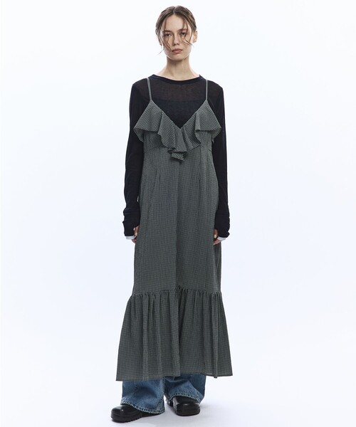 PUBLIC TOKYO(パブリックトウキョウ)の「ラッフルキャミワンピ(ワンピース・レディース・グリーン/ブラック・FREE)」の1枚目の写真